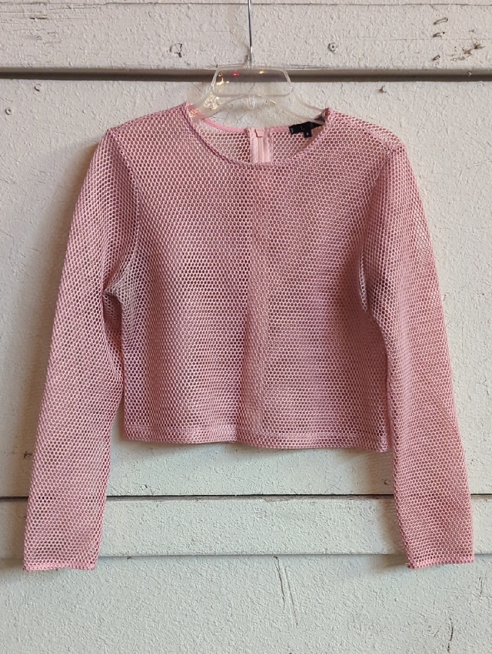 Pink Mesh Long Sleeve Crop Top
